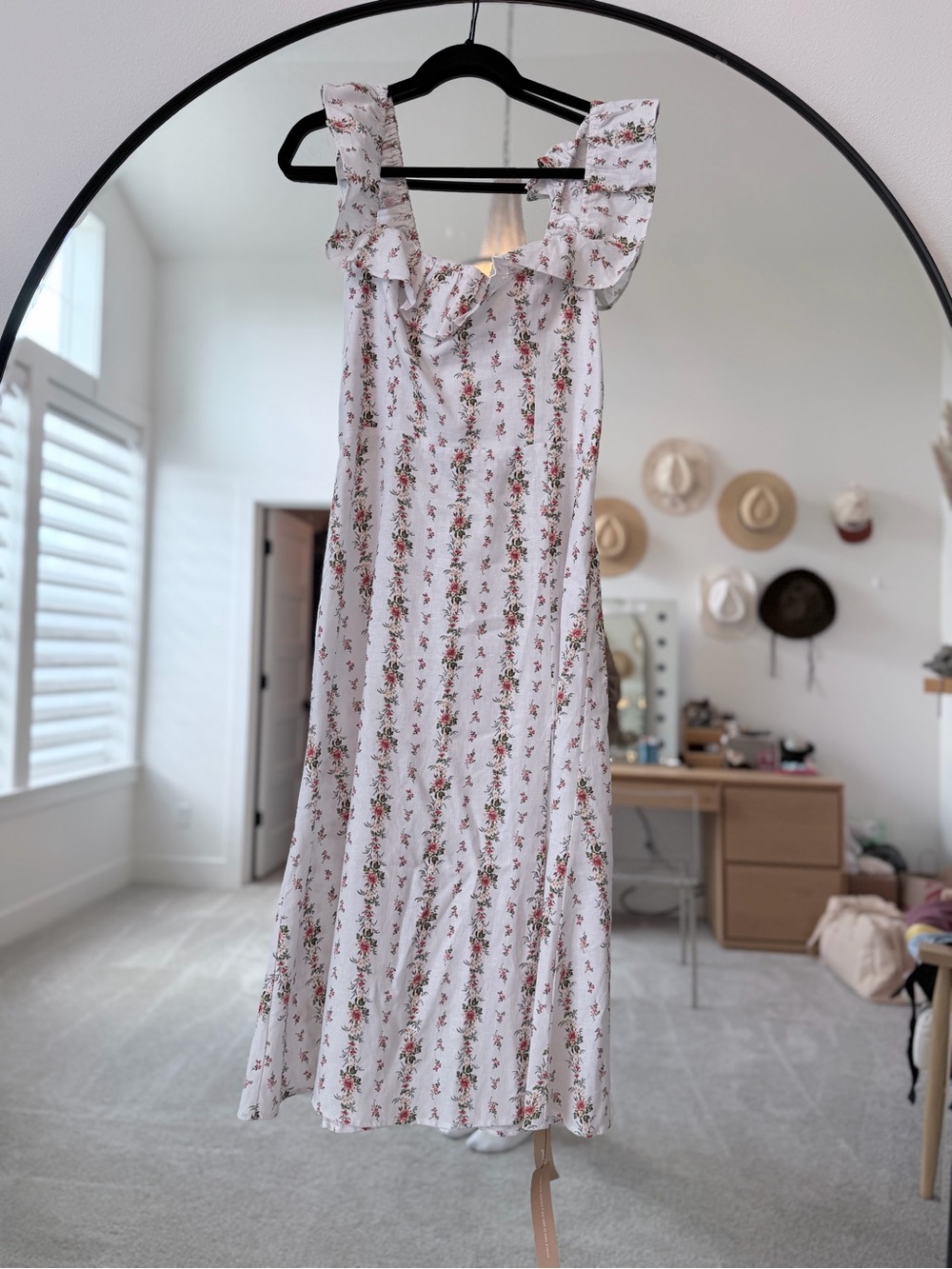 Reformation White Linen Maxi Dress with Floral Stripes